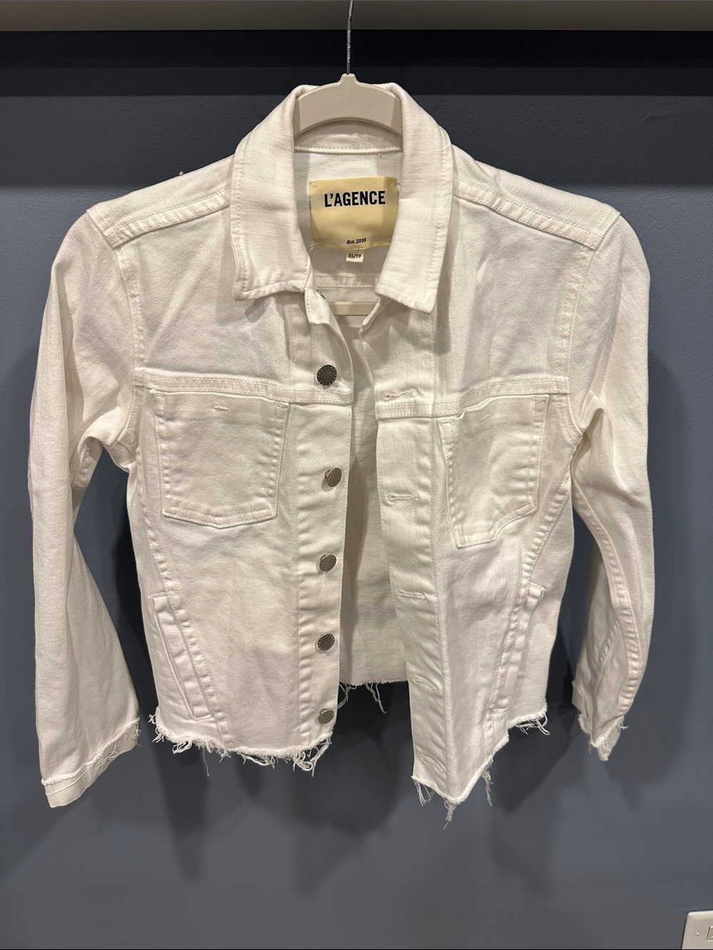 L’AGENCE Janelle White Denim Jacket Size XS EUC Color: Blanc